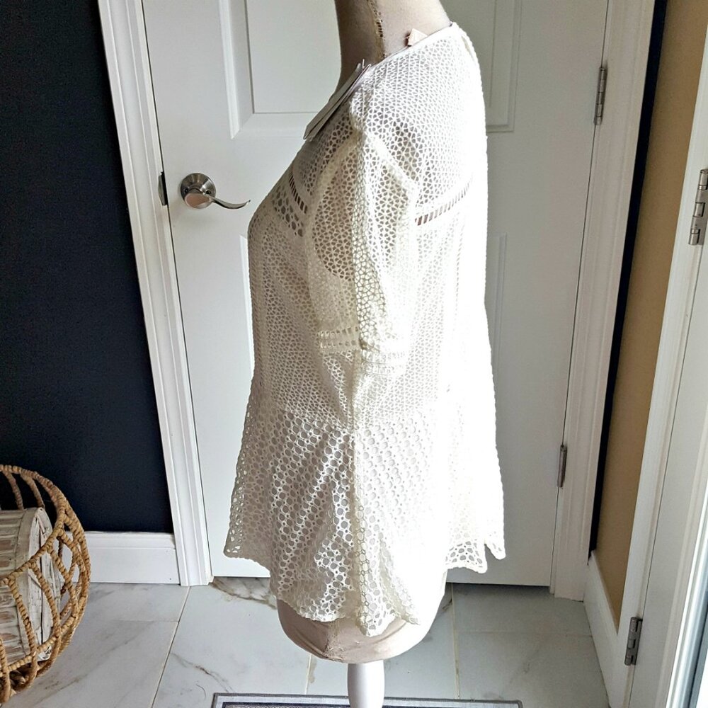 NWT! MICHAEL KORS Cotton MACRAME PEPLUM Lace BLOUSE - Picture 3 of 5